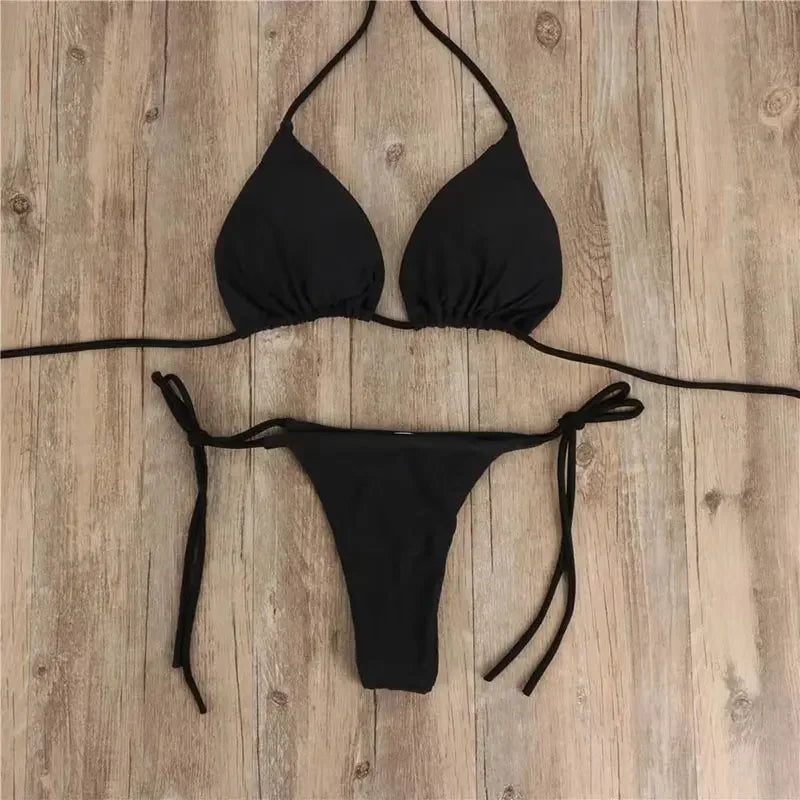 2 Pcs/Set Chic Women Swimwear Pure Colors Simple Quick Dry Backless Bikini Set Sexy Woman Swimsuits For Vacation купальник