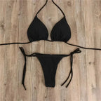 2 Pcs/Set Chic Women Swimwear Pure Colors Simple Quick Dry Backless Bikini Set Sexy Woman Swimsuits For Vacation купальник