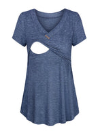 Casual Womens Maternity T-Shirt Top Summer Soild Color Short Sleeve  Tee Shirt Crew Neck Basic Nursing Tops Comfort Tee
