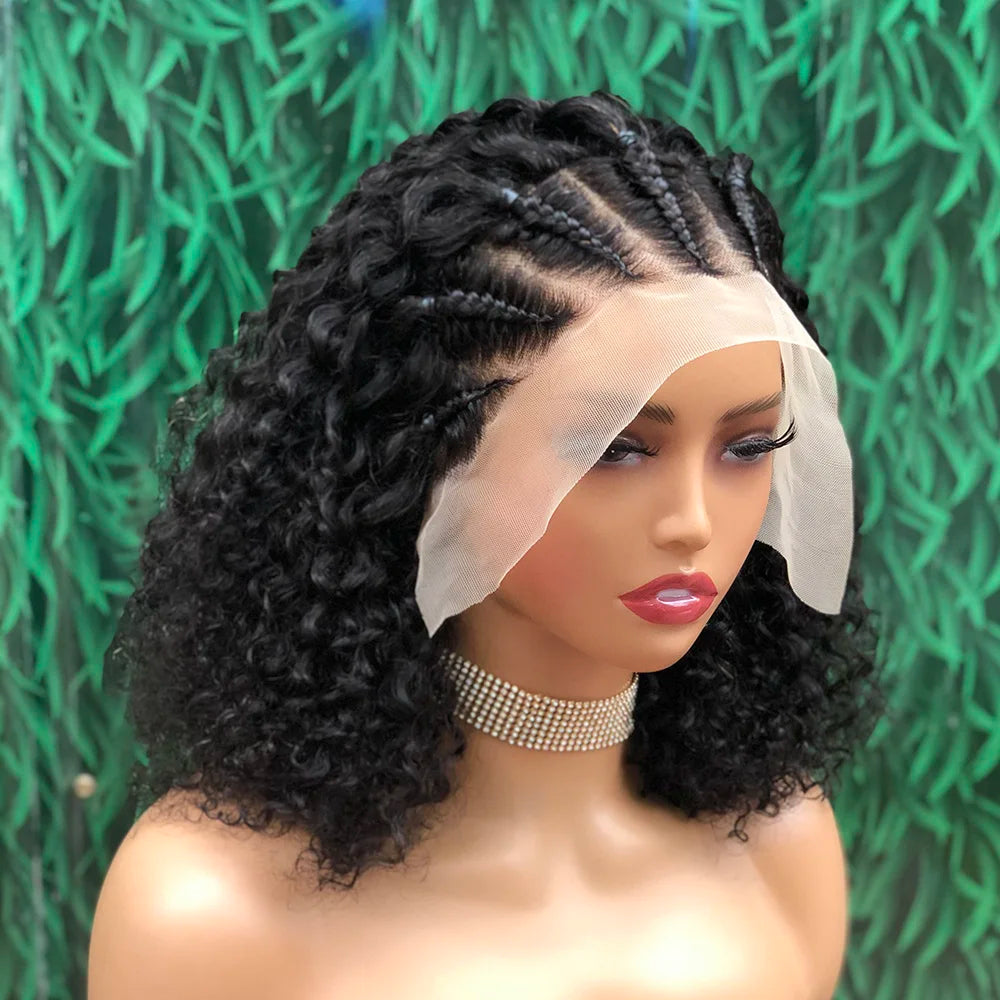 Braided Human Hair Wig 13x4 Lace Front Wigs Braided BOB Wigs For Women African Curly Human Hair Wigs Preplucked Transparent Lace Secondary image