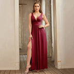 Women Evening Dresses 202 Sister Group Sexy Split V Neck Backless Sleeveless Formal Wedding Party Prom Gowns Bridesmaid Vestido