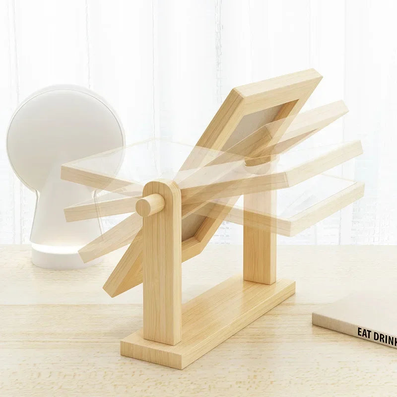 Dresser Vanity Makeup Mirror with Wood Stand, 360 Degree Rotating Compact Cosmetic Mirror, Portable Counter-top Mirror Bath Gift