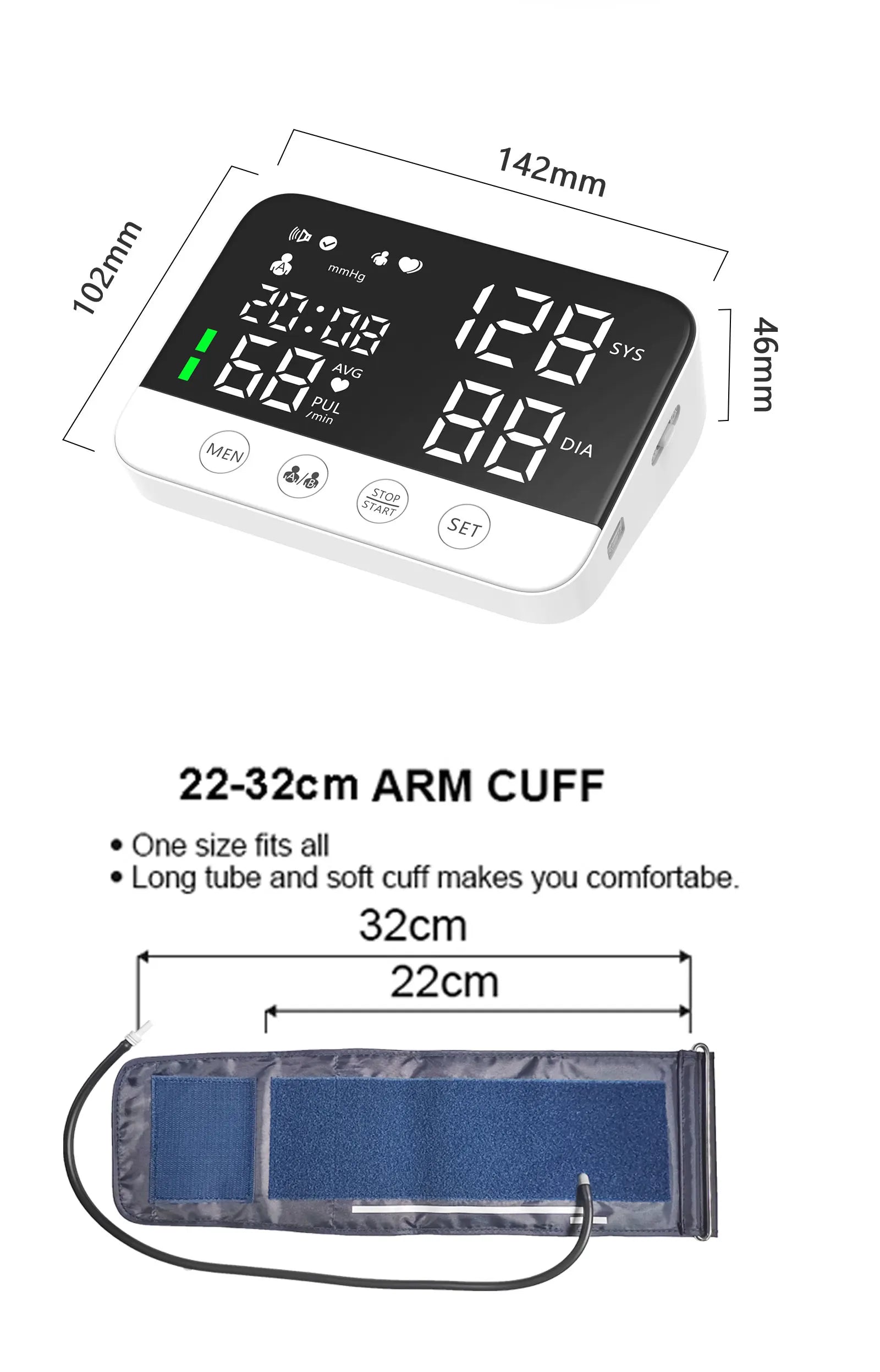Blood Pressure Monitor Arm Cuff Tensiometer Tonometer Digital Voice Sphygmomanometer Electronic Medical BP Monitors Rechargeable