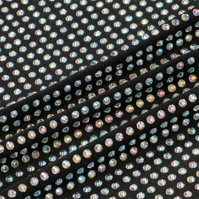 Sparkly Rhinestones Party Club Birthday Outfits for Women Two Piece Set Halter V-neck Crop Top and Mini Skirt Matching Sets