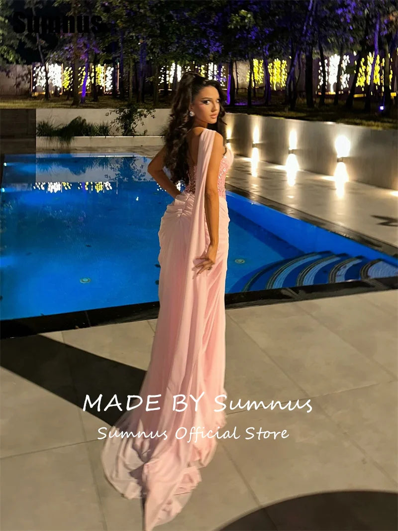 Sumnus Elegant Straight Pink Evening Dresses Sweetheart Beading Pleats Formal Occasion Dresses 👗 🔥