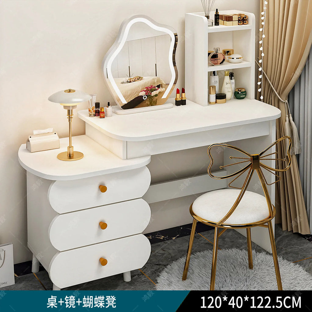 Bedroom Mirror Dressing Table Desk White Drawers Light Makeup Vanity Wood Room Penteadeira Com Espelho Dresser Furniture