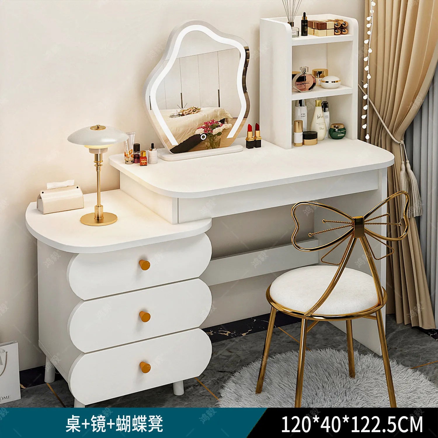 Bedroom Mirror Dressing Table Desk White Drawers Light Makeup Vanity Wood Room Penteadeira Com Espelho Dresser Furniture
