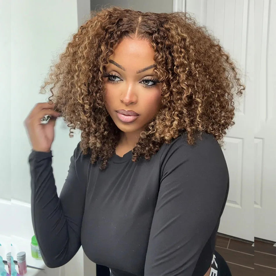 NEW 10A 6x5 Glueless Lace Human Hair Wigs Ready To Wear And Go Short Curly Ombre Highlights Brown Blonde Ginger 99J Colored Wigs Secondary image