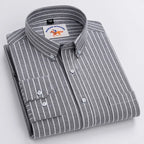 Casual Pure Cotton Oxford Mens Shirts Long Sleeve Embroidery Horse Design Regular Fit Fashion Button Man White Dress Shirt