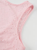 Women's Solid Colour Burned Flower Embroidery Ruffled Hem Mini Sleeveless Dress Elegant, Sensual, Pink Girly Style