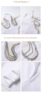 Women Mermaid Sexy White Sleeveless Bandage Long Dress Mesh Backless Strapless Diamonds Bodycon Party Evening Wedding Gowns