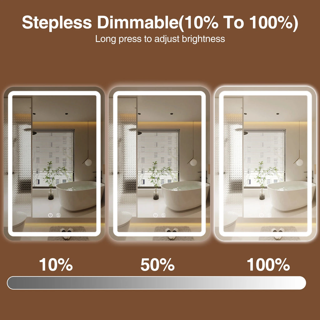 LED Bathroom Mirror Cabinet 3-Tier Storage Detachable Shelves Color Dimmable Defogging Wall Mounted Cabinet Bathroom Furniture