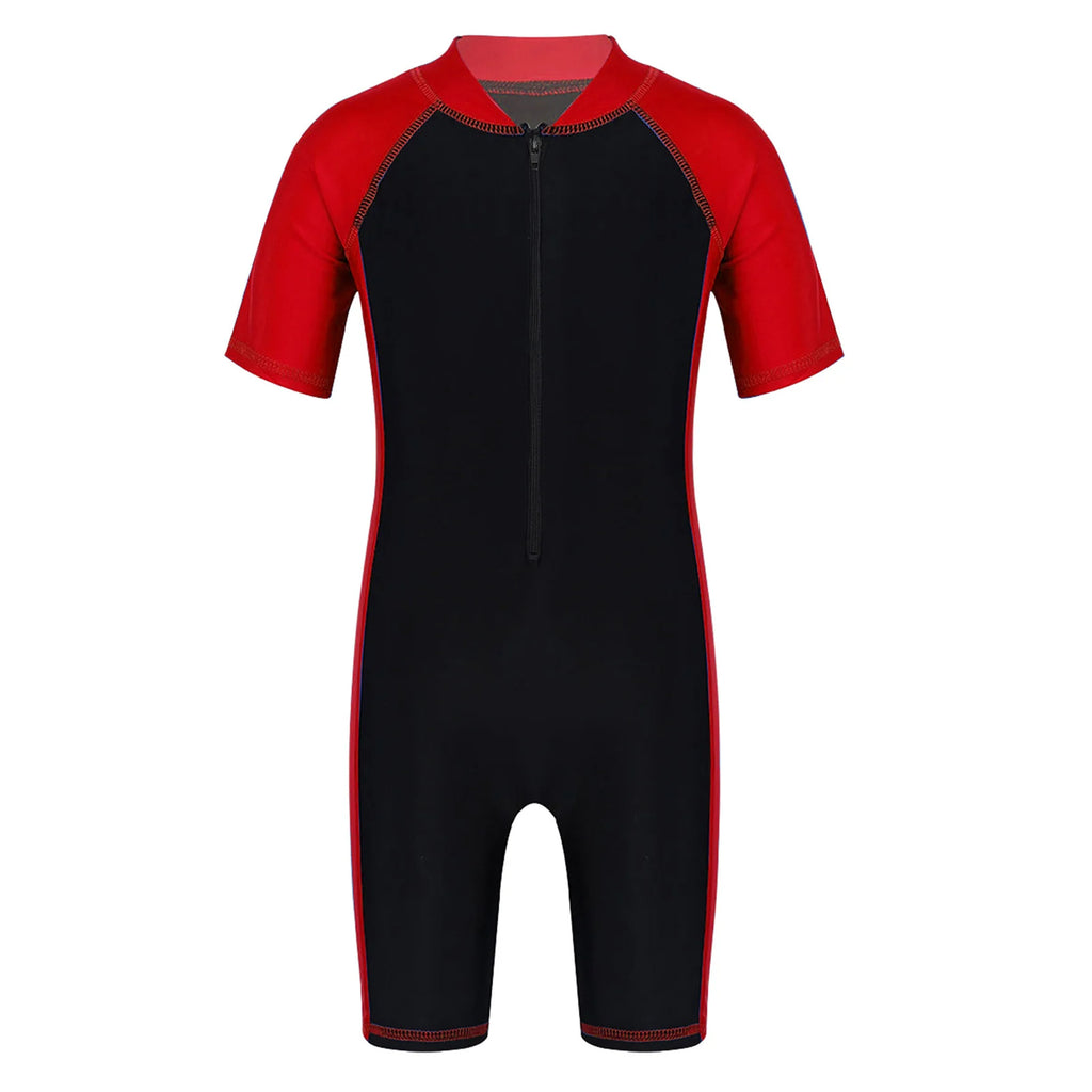 Wetsuits Kids Boys Girls Swimwear Swimsuits Short Sleeves Bodysuit Zippered Shorty Unitard Children's Bathing Suit Wetsuit