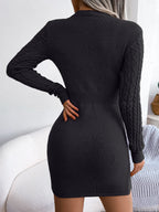 VigoCasey 2026 Blue Casual Short Knit Dress Autumn Winter Women Long Sleeve Dress Sexy Lady Solid Hollow Bodycon Knitted Dresses