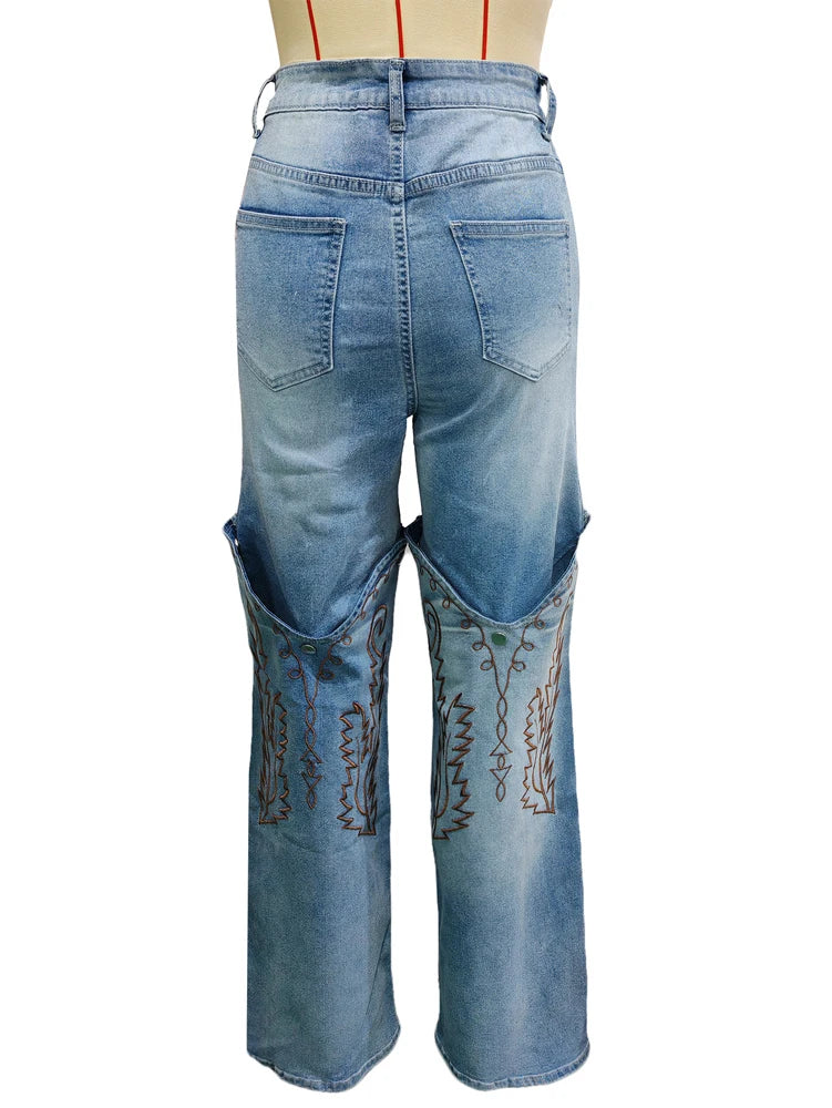 2025 & 2026 Summer Fashion Woman Vintage Embroidery Denim Trousers Casual High Waist Straight Leg Jeans Women Street Clothes Jean Pants