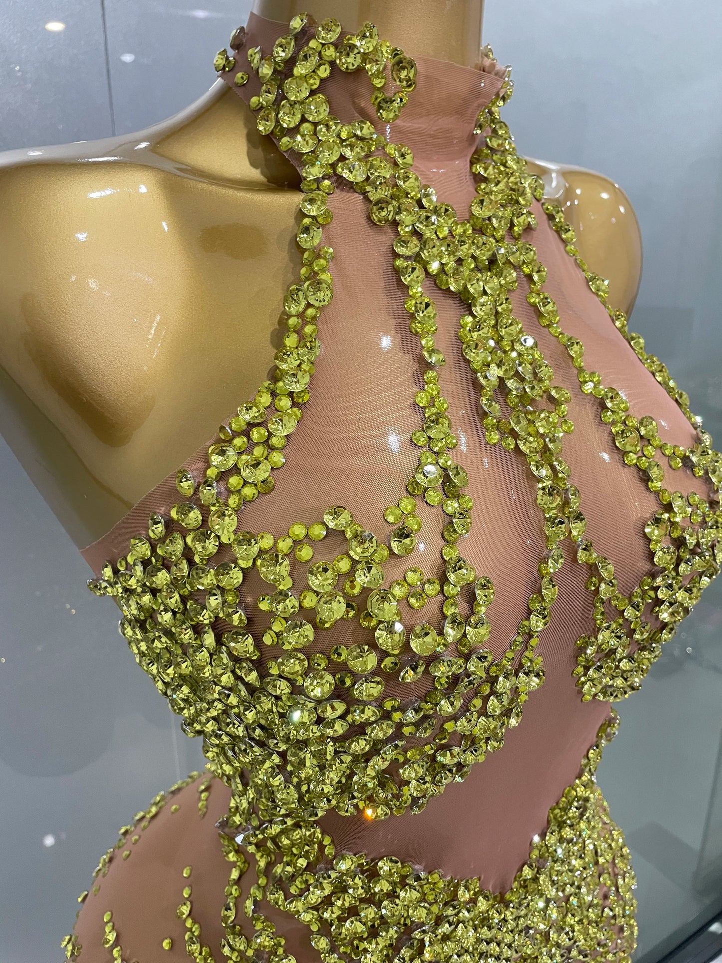 STOCK Sparkly Rhinestones Sexy Mesh See Through Dress Party Evening Prom Celebrate Birthday Dress Singer Dancer Show Stage Wear