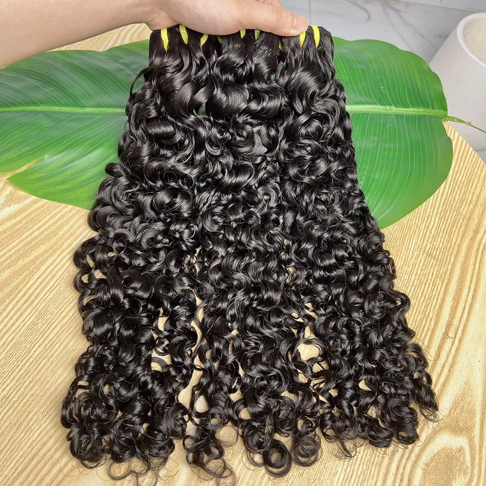 Burmese Curly Human Hair Bundles #1B Natural Color Wavy Raw Virgin Hair Weave Extensions Bouncy Curly 100% Human Hair For Women