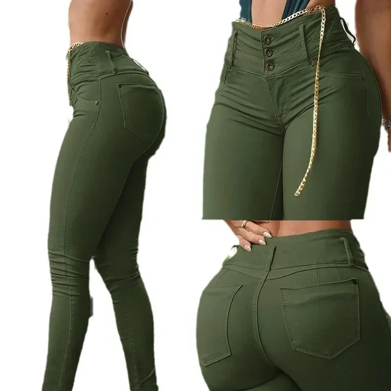 Women Solid Color Long Slim Khaki High Waist Tight Pants Ankle Length Pants Trousers Secondary image