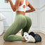 Women High Waisted Sand Washed Ribbed Leggings V Shaped Waistband Peach Hip Lifting Yoga Fitness Pants Stretchy Workout Leggings