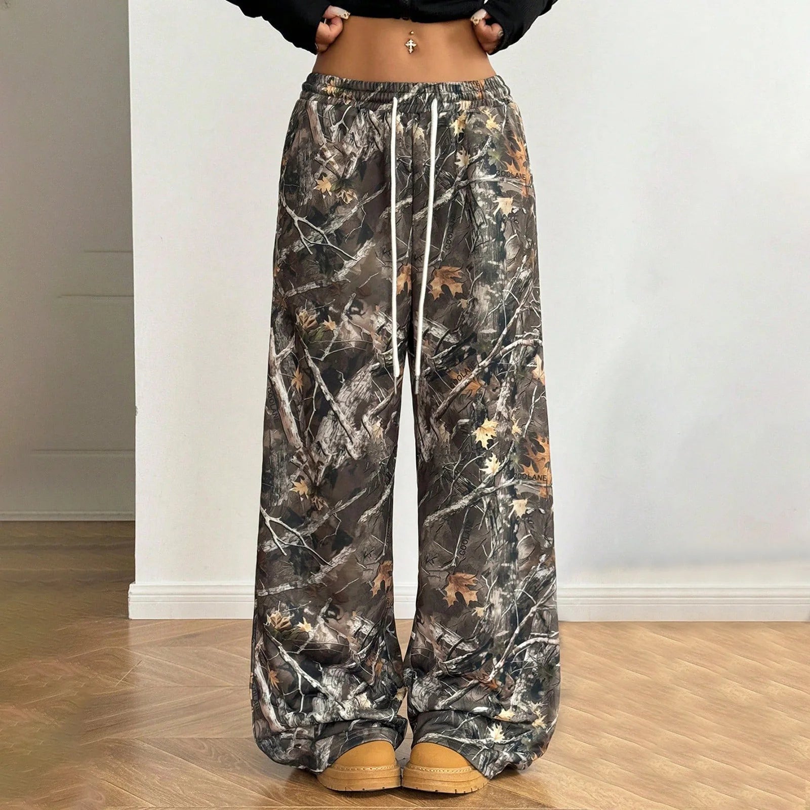 Women's Wide Leg Camo Pants Lightweight Elastic Waist Camouflage Print Loose Pants Trousers Y2K Vintage Streetwear Main image