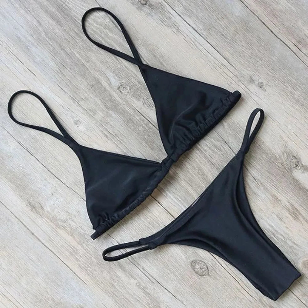 Bikini Women's Simple Solid Color Swimsuit Comfortable Fabric Sexy Backless Sports Swimming Fashion Clothing Secondary image