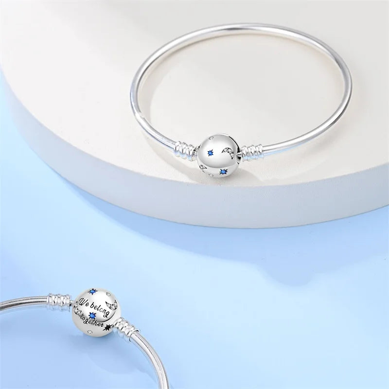 Bracelet Silver 925 Original 17-20CM Star Moon Sun Four Leaf Clover Green Zircon Bracelets Fit DIY Charms Birthday Jewelry Gifts