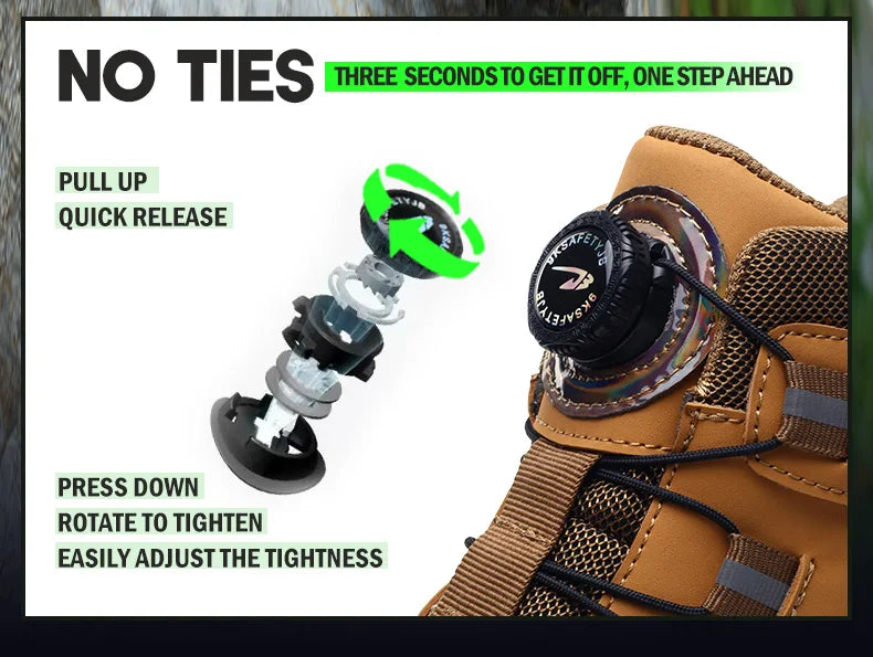 Rotating Button Work Shoes for Men Anti Puncture Work Sneakers Waterproof Work Safety Shoes Non Slip Steel Toe Tactical Boots