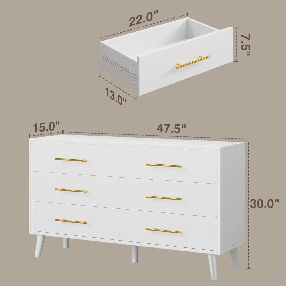 6 Drawer Dresser for Bedroom, Chest of Drawers with Metal Handles, Wood Storage Modern Dresser for Nursery, Living Ro，Customized Secondary image