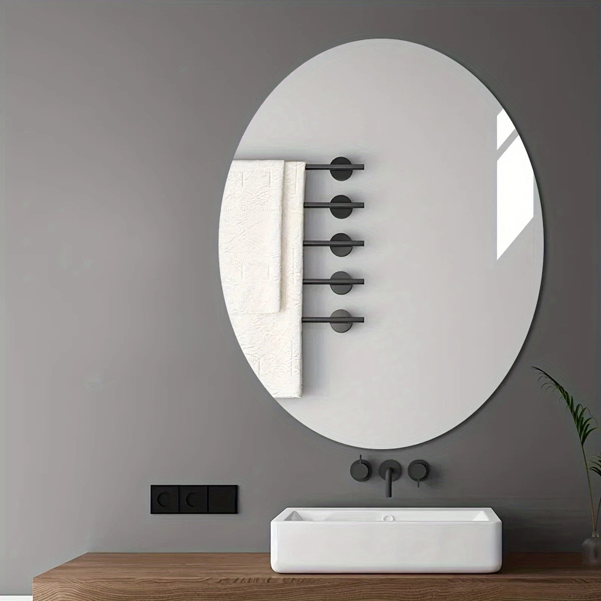 2D Acrylic Oval Self-Adhesive Mirror Irregular Punch-Free for Bathroom Toilet Wash Basin Living Room Bedroom Soft Wall Mirror Secondary image