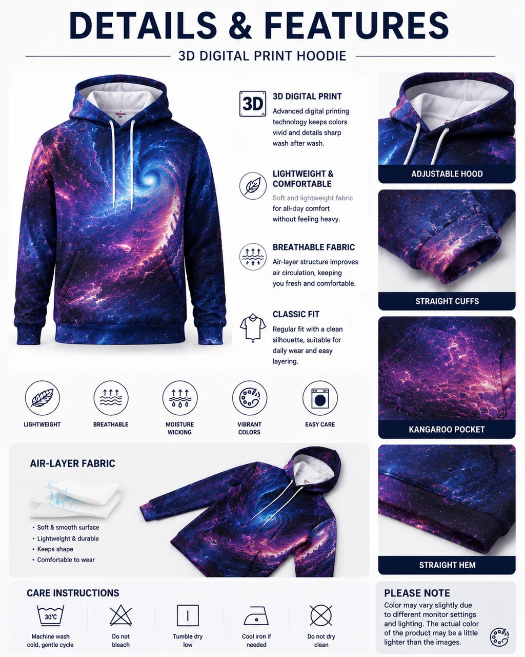 Men's Wolf 3D Printed Hoodie, Fierce Animal Graphic Hooded Sweatshirt, Long Sleeve Casual Streetwear Pullover Tops