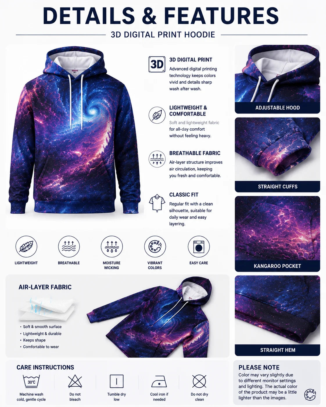 Men's Wolf 3D Printed Hoodie, Fierce Animal Graphic Hooded Sweatshirt, Long Sleeve Casual Streetwear Pullover Tops