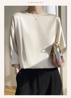 New In Summer Satin Silk Half-Sleeve Tee Tops Basic Solid Women‘s T-Shirt Casual O-neck Thin Shirts Ladies Loose Blouses