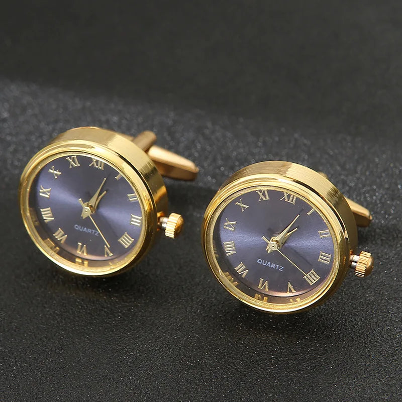 Luxury Cufflinks Watch Rotatable Electronic Functional Buckle Business Mens Cufflinks Gold Slivery Mechanical Watch Cuff Links Main image