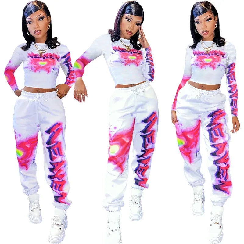 High Quality 2 Piece Outfit for Women Set  Casual Sweat Suit Crop Sweatpant Joggers Tracksuit Fall Clothes Wholesale Dropshpping