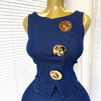 Fashion Denim Women Loungewear Sets Sleeveless Button Tank Tops and Wide Leg Jean Pants Suit 2025/2026 Holiday Outfits 2 Piece Set