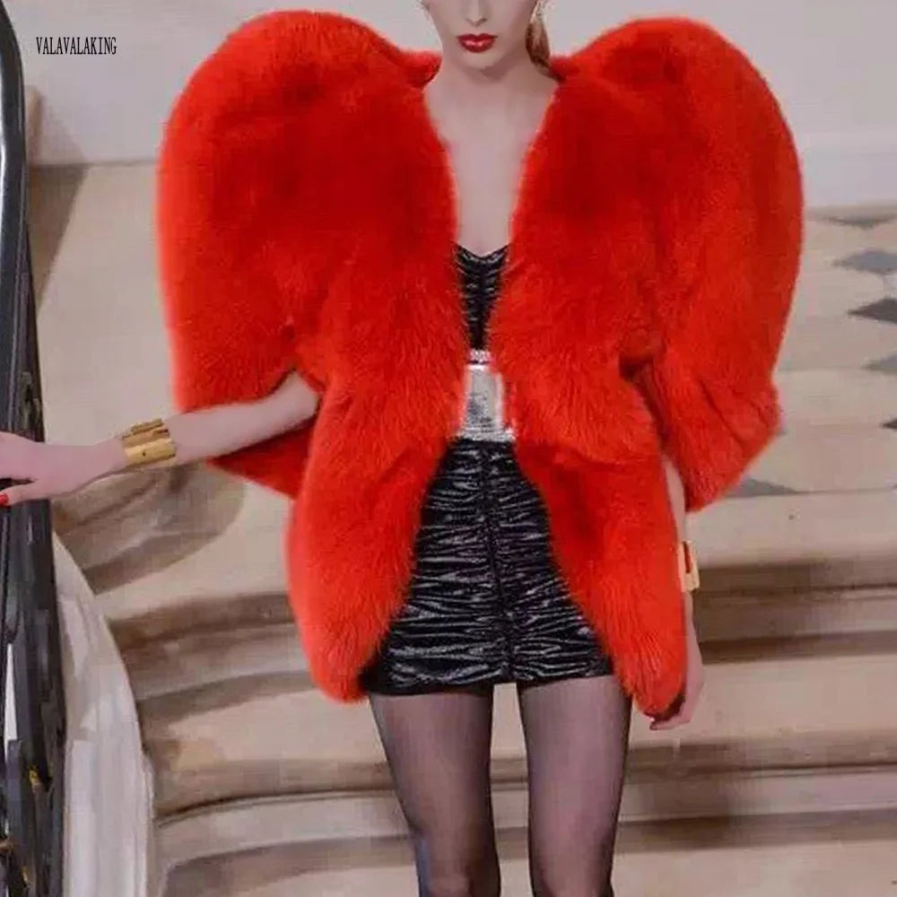 2025 Women Winter Furry Red Heart Faux Fur Coat Female Plus Size Sleeveless Plush Jacket Lady Large Loose Warm Fluffy Cardigan Secondary image