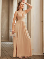 Women Evening Dresses 202 Sister Group Sexy Split V Neck Backless Sleeveless Formal Wedding Party Prom Gowns Bridesmaid Vestido