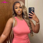 13X6 Ombre Blonde Colored Frontal Wig Human Hair for Women Transparent 13X6 Lace Front Human Hair Wig with Dark Root Pre Plucked