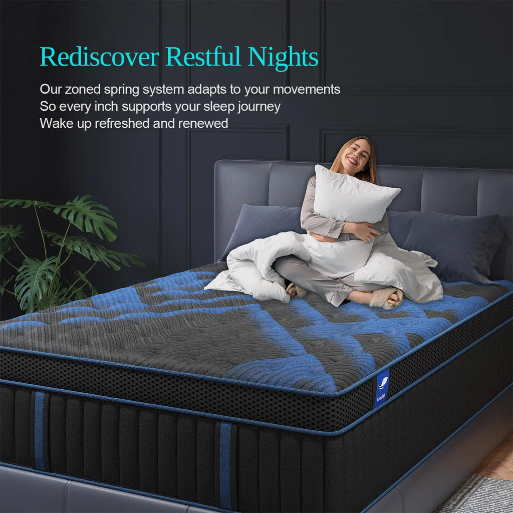 14Inch Twin Full Queen King Mattress in A Box, Hybrid Memory Mattresses Euro Top Medium Firm for Back & Lumbar Support