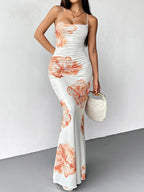 Women's Sling Dresses Fashion New Print O-Neck Lace-up Dresses Lady Sexy Sleeveless Backless Casual Slim Knitted Dress Clothing