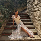 Flutter Sleeves Slim Long Dress Women Casual Pleated Deep V-neck Floral Print High Waist Dresses 2026 Lady Summer Holiday Wear