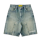 Deeptown Y2k Vintage Harajuku Denim Shorts Women Washed Letter Embroidery Tassels American Retro Jeans Man Baggy Hip Hop Jorts