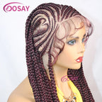 36'' Burgundy Full Lace Braided Wigs Synthetic Knotless Cornrow Heart Braid Wig For Women Box Braids Wig
