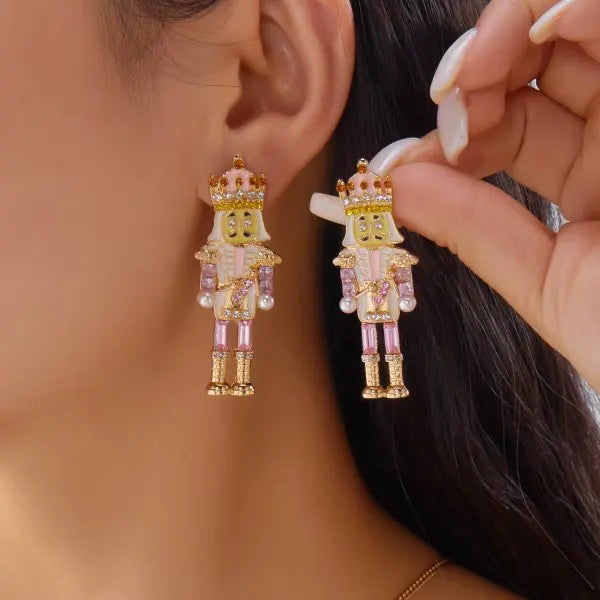 Merry Christmas Pearl Flower Star Bell Long Tassel Dangle Earrings for Women Shiny Crystal Zircon Snowflake Earring Girl Jewelry