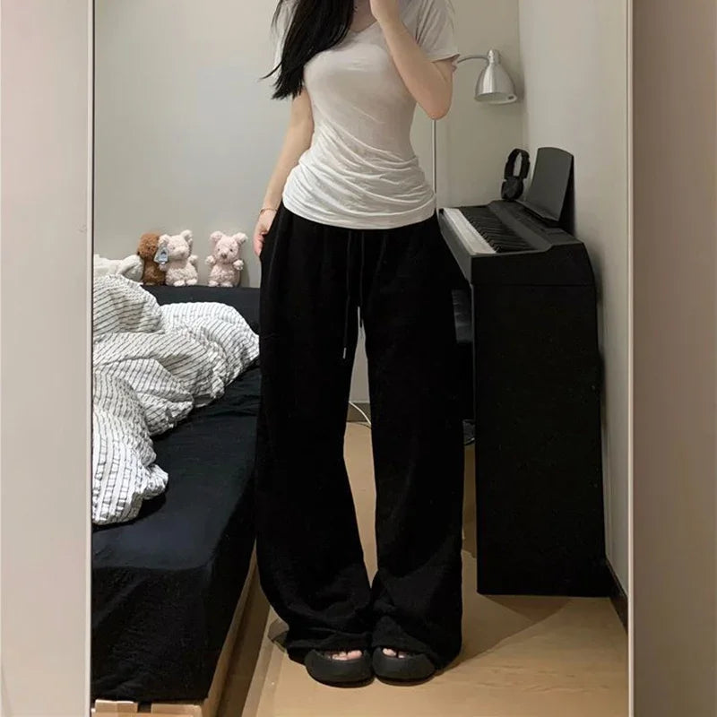 Wide Leg Sweatpants for Women Elastic Waist Casual Sport Pants Woman Streetwear Gray Oversize Sportswear Female