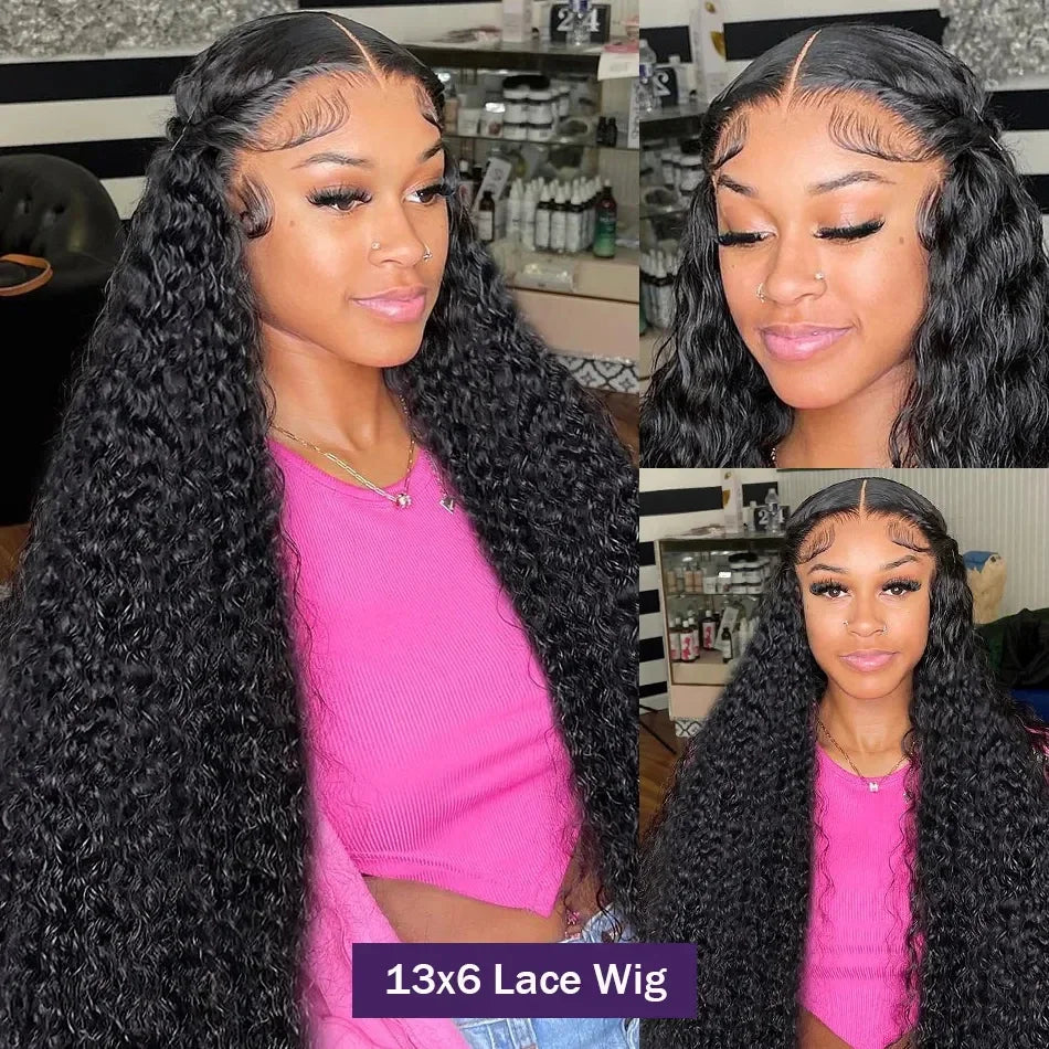40Inch Deep Curly 13X6 HD Transparent Lace Front Human Wigs Brazilian Human Hair Wigs Water Curly Wave Frontal Wigs Pre Plucked