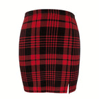 Plaid Skirt Sexy Micro Skirt Offiece Lady Red Green Elegant Pencil Mini Skirts Streetwear High Waist Lady Short Skirt for Women