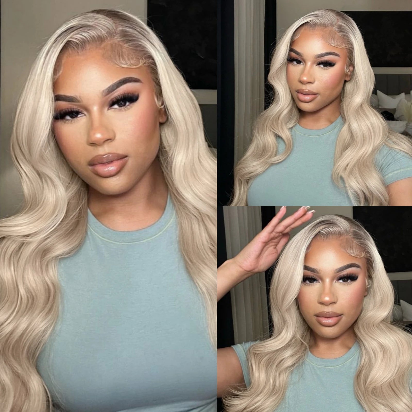 Long Blonde Brown Ombre Wig Long Curly Wavy Synthetic Lace Front Wig Middle Part 13X4 Loose Deep Wave Ash Blonde Wigs for Women Secondary image
