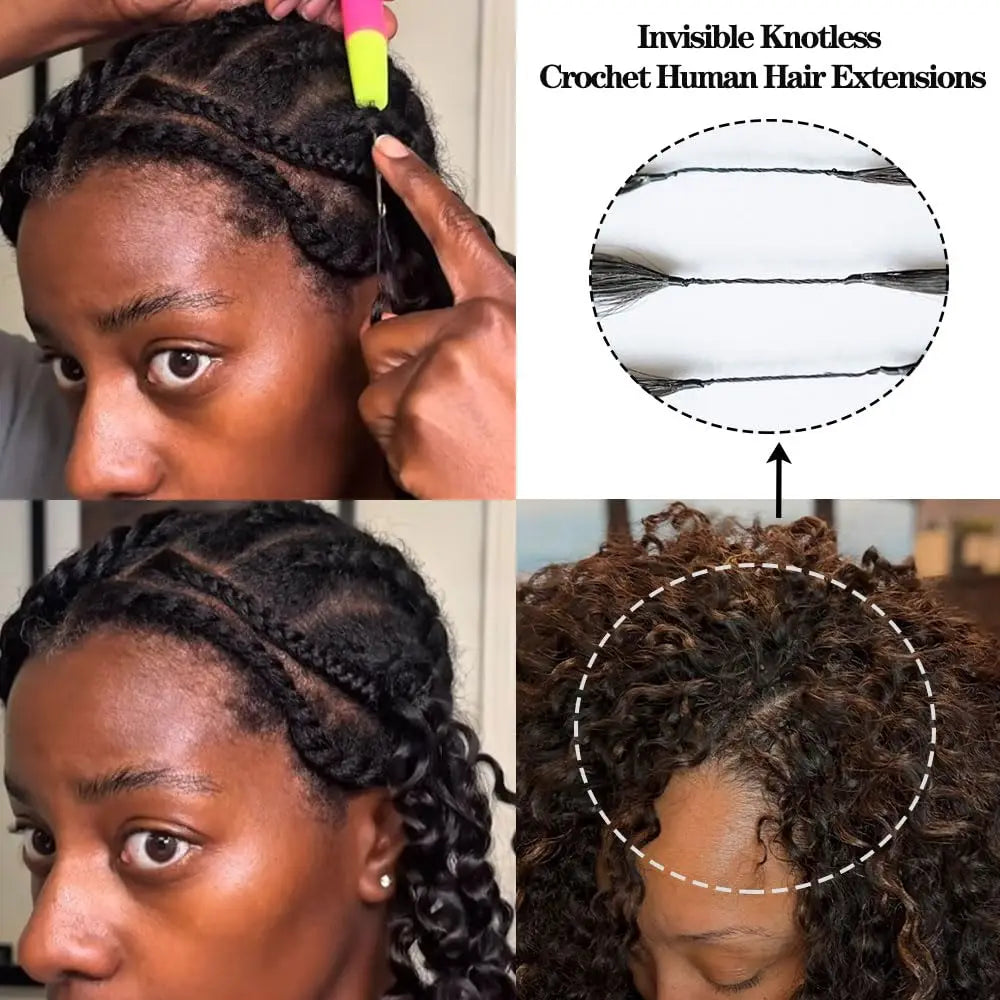 Natural Color Kinky Curly Crochet Hair Miracle Knots 100% Human Hair Soft Silky Bouncy Texture Full Head Extensions Luxury High End Hair
