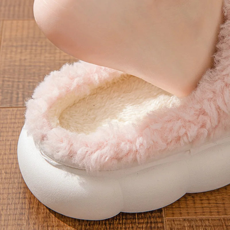Cotton slippers for Women Autumn and Winter Thick Sole Indoor Home Warm Couples Shoes Bow Non-Slip Flat Platform Women's Slipper